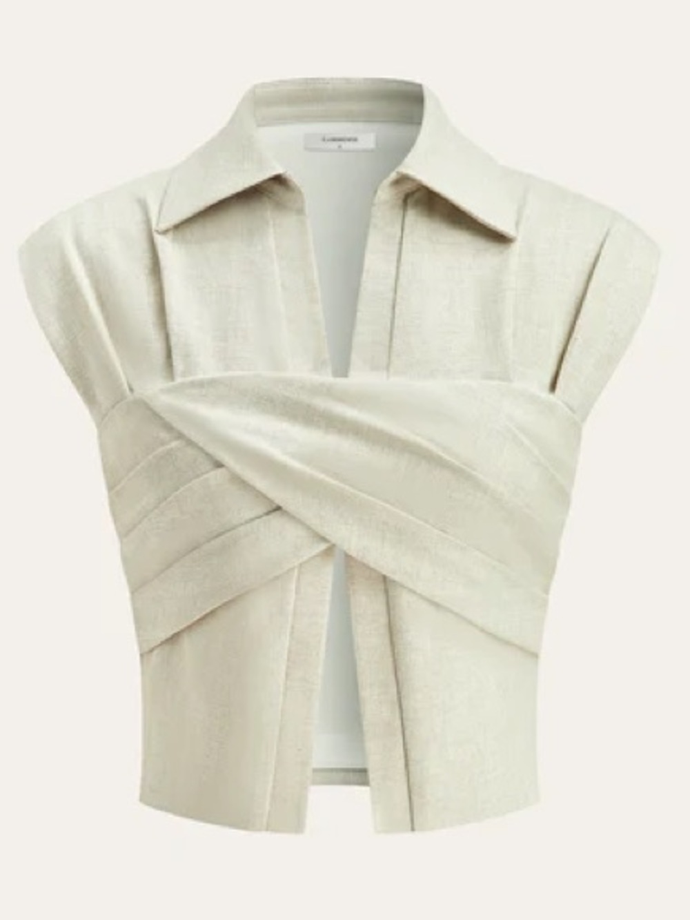 NWT Linen Blend Cropped Blouse with Cross Wrap Detail